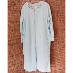 Rebecca Malone Intimates Robe Large Long Full Zip Fleece Pockets Embroidery